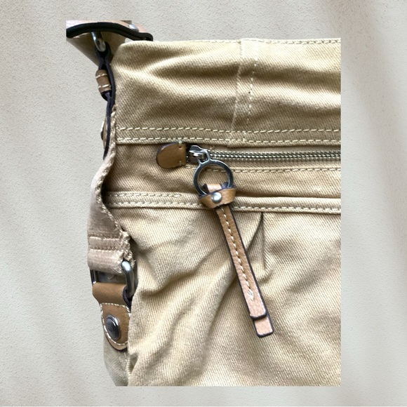 Fossil vintage Tan Canvas Crossbody Handbag  Shoulder Bag Adjustable Strap - Picture 5 of 14